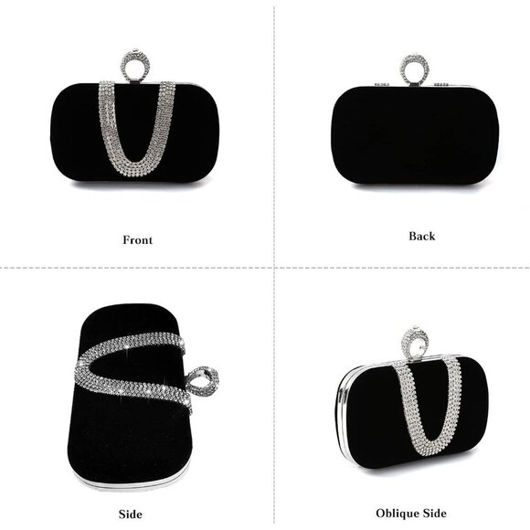 ❤️Women Velvet Evening Bag Sparkly Rhinestone Clutch Charming Glittering Handbag - Picture 6 of 9